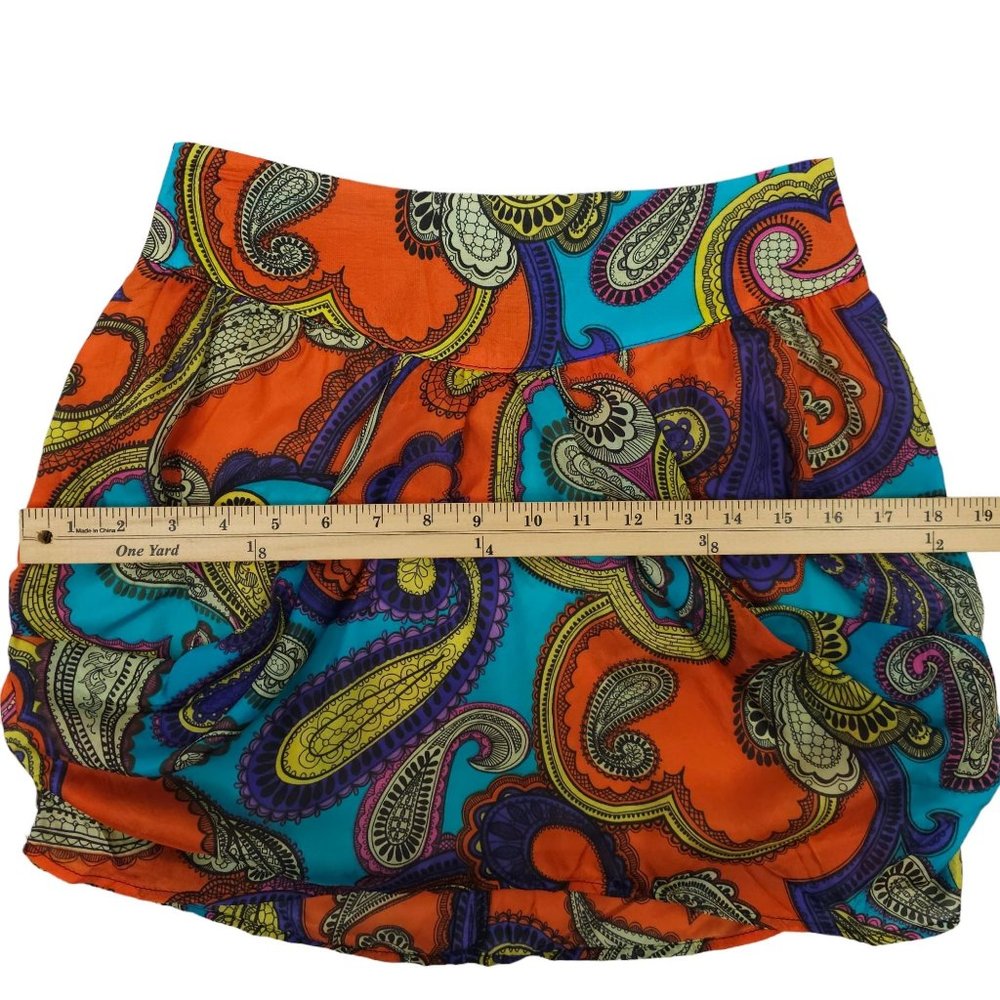 Vintage Glam Paisley Silk Mini Skirt Women S Orange Turquoise Purple Made In USA - Picture 4 of 10